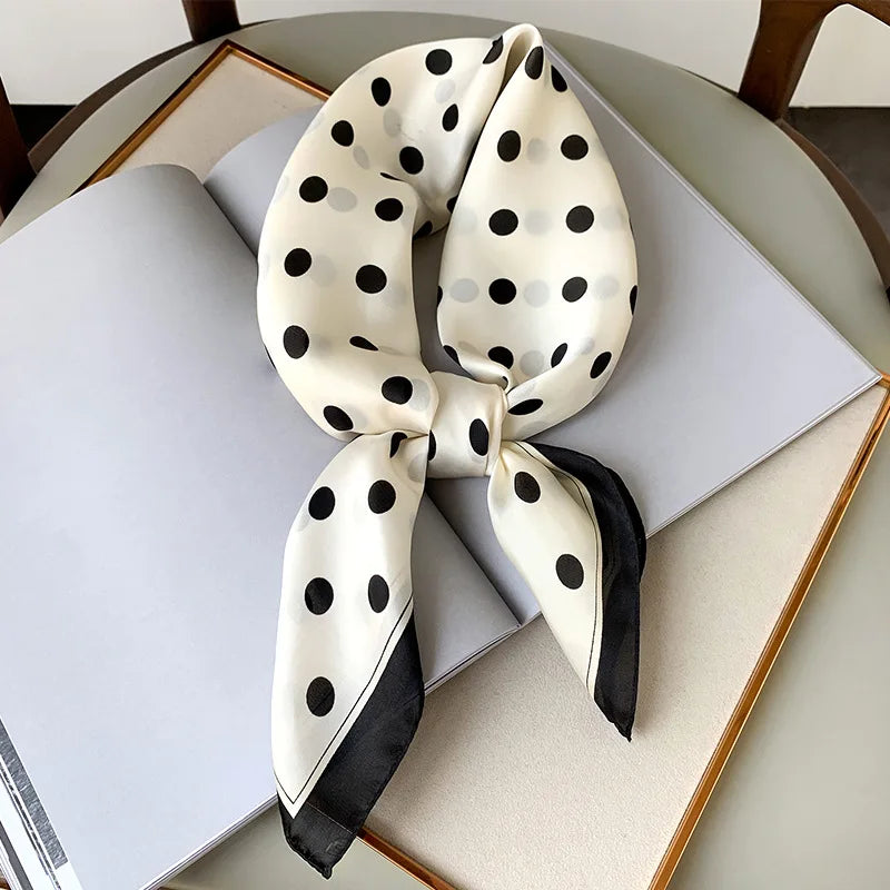 🧣 Glomexia 2025 Luxury Polka Dot Silk Scarf – 70x70cm Elegant Wrap ✨