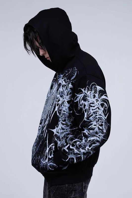 Vintage Skull Zip-Up Hoodie – Y2K Streetwear Sweatshirt for Men