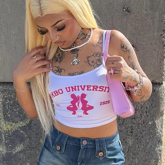 Women’s Sleeveless Letter Print Crop Top 🔥 Slim Fit Club Tee