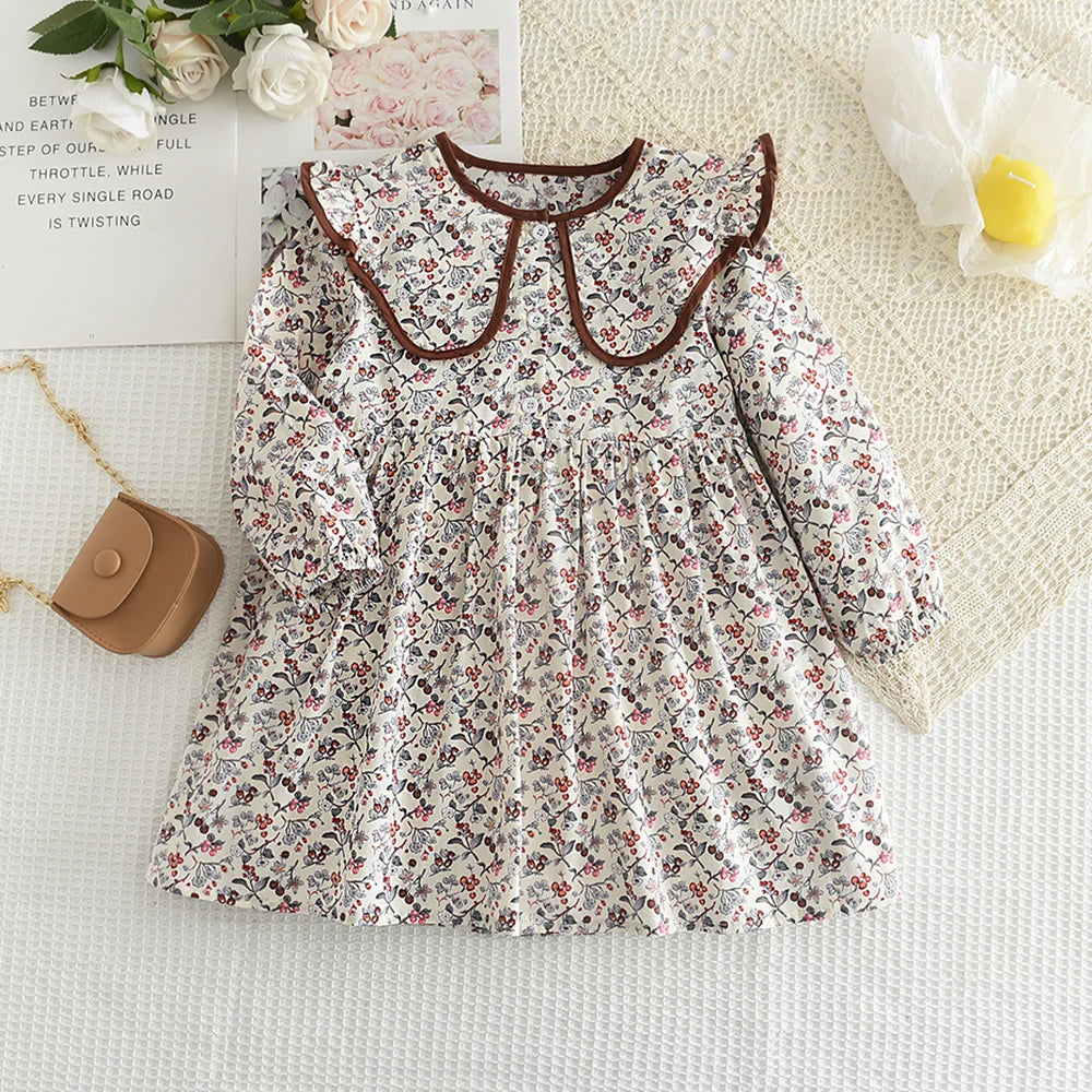 Premium Girls Doll Neck Flower Print Princess Dress