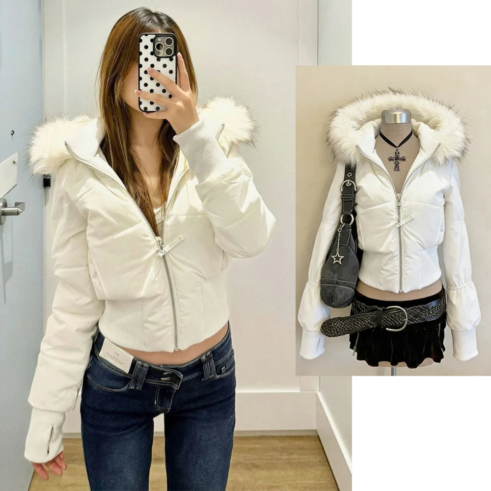Rhinestone Hooded Crop Jacket