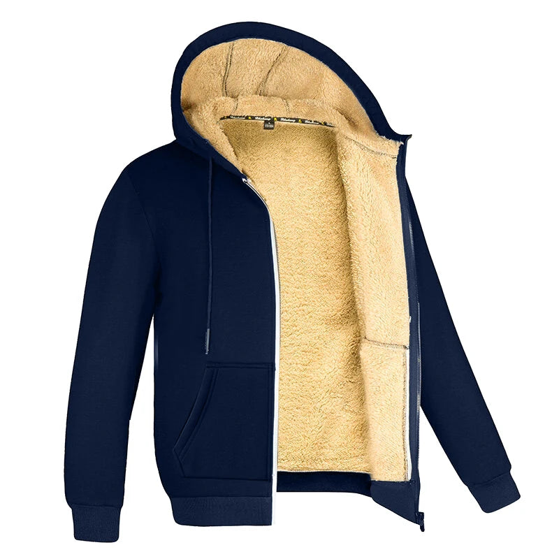 Men Winter Hooded Jacket Thick Warm Zip Coat