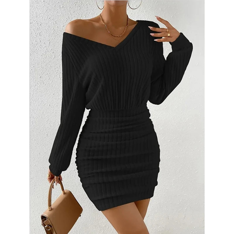 Women’s V-Neck Bodycon Dress – Long Sleeve Pencil Party Outfit
