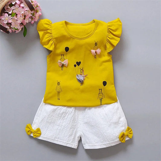 Girls Summer Ruffle T-Shirt & Pants 2-Piece Set