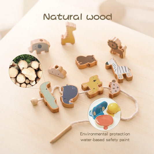 Wooden Animal Threading & Stacking Toy – Montessori Learning Set