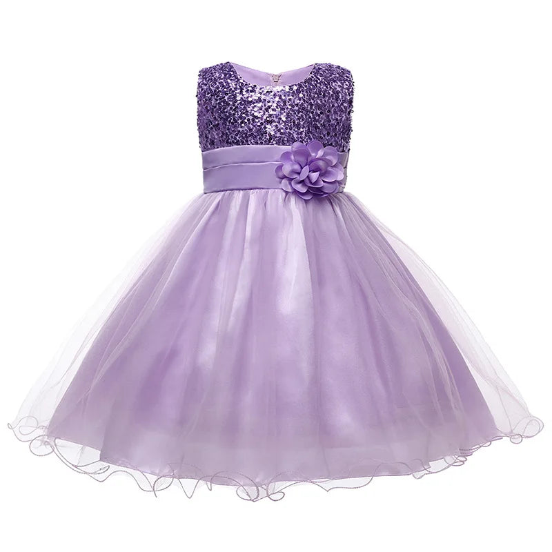 Girls Flower Sequin Princess Party Dress
