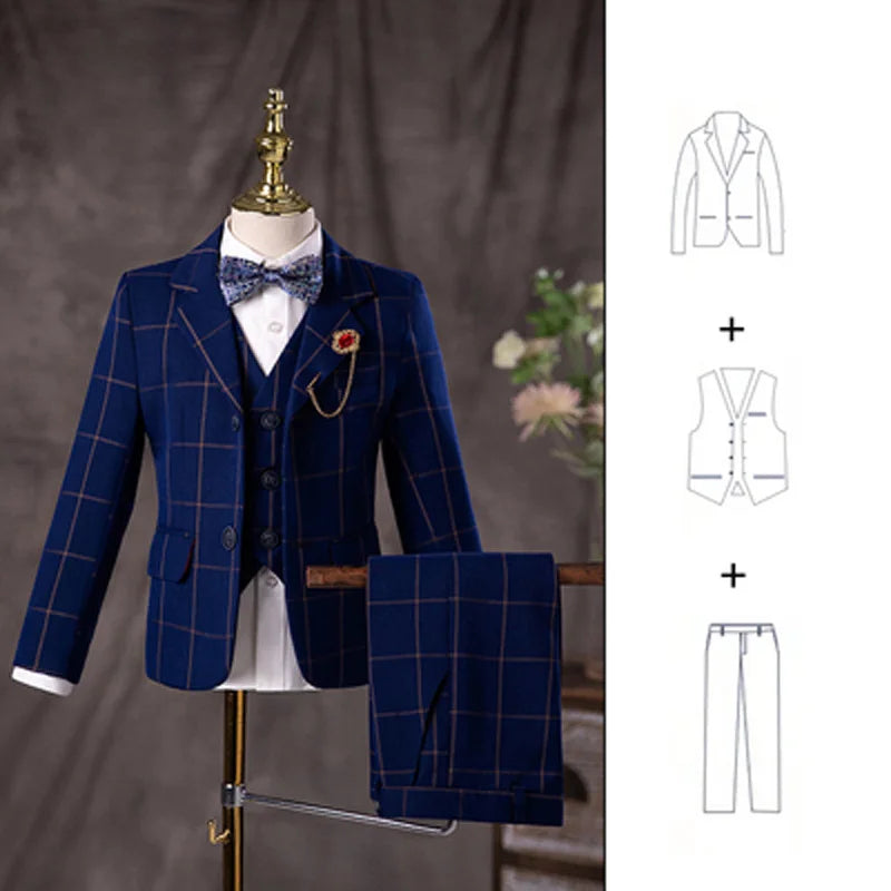 Kids Formal Plaid Suit Set β Wedding & Party Blazer Outfit (7β13Y)