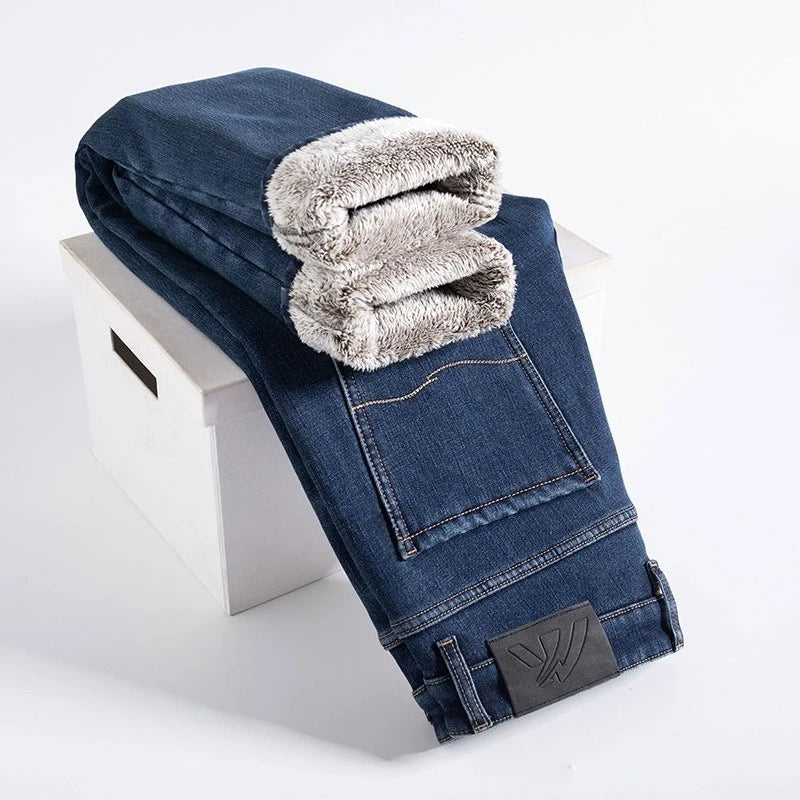Men’s Winter Fleece Jeans – Slim Fit Business Casual Denim Pants