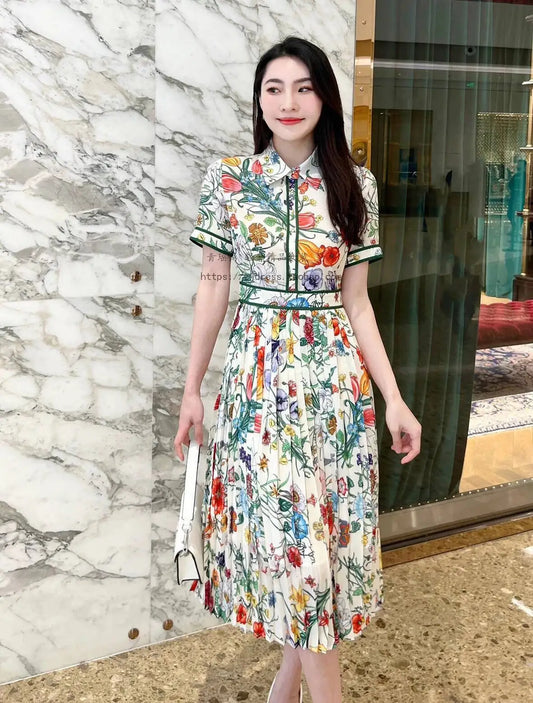 Glomexia Vintage Midi Dress 🌷 | Puff Sleeve A-Line Gown
