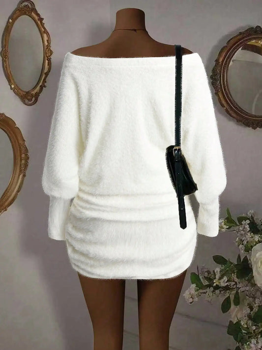 Women’s Off-Shoulder Bodycon Dress – Ruched Long Sleeve Party Gown
