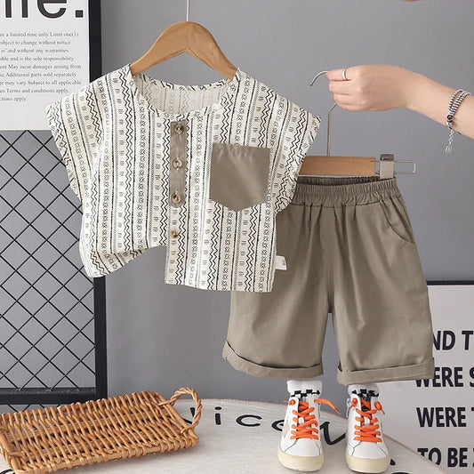 Kids Summer Wave Stripe Outfit Set β T-Shirt & Shorts (2-Piece Boys Wear)