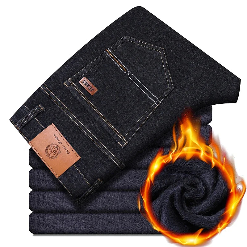 Men’s Slim Fit Fleece Jeans – Smart Casual Winter Denim