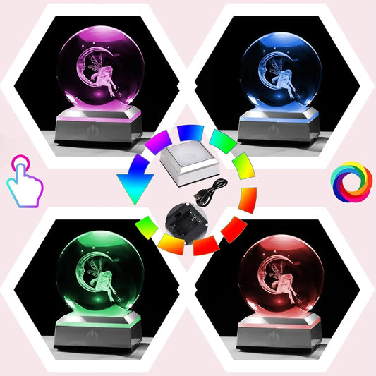 3D Engraved Fairy & Moon Crystal Ball Lamp
