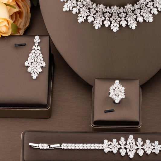 π NAIKELISI 4PCS CZ Bridal Jewelry Set β Necklace, Earrings, Ring & Bracelet