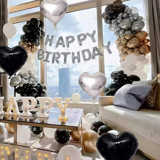 Black & White Balloon Decoration Set with Silver Banner (30/54pcs)