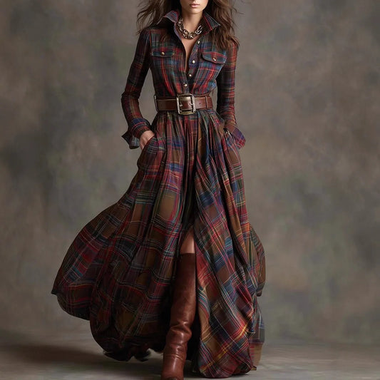Owner Girl Plaid Long Dress π | Trendy A-Line Button Style Womenβs Wear