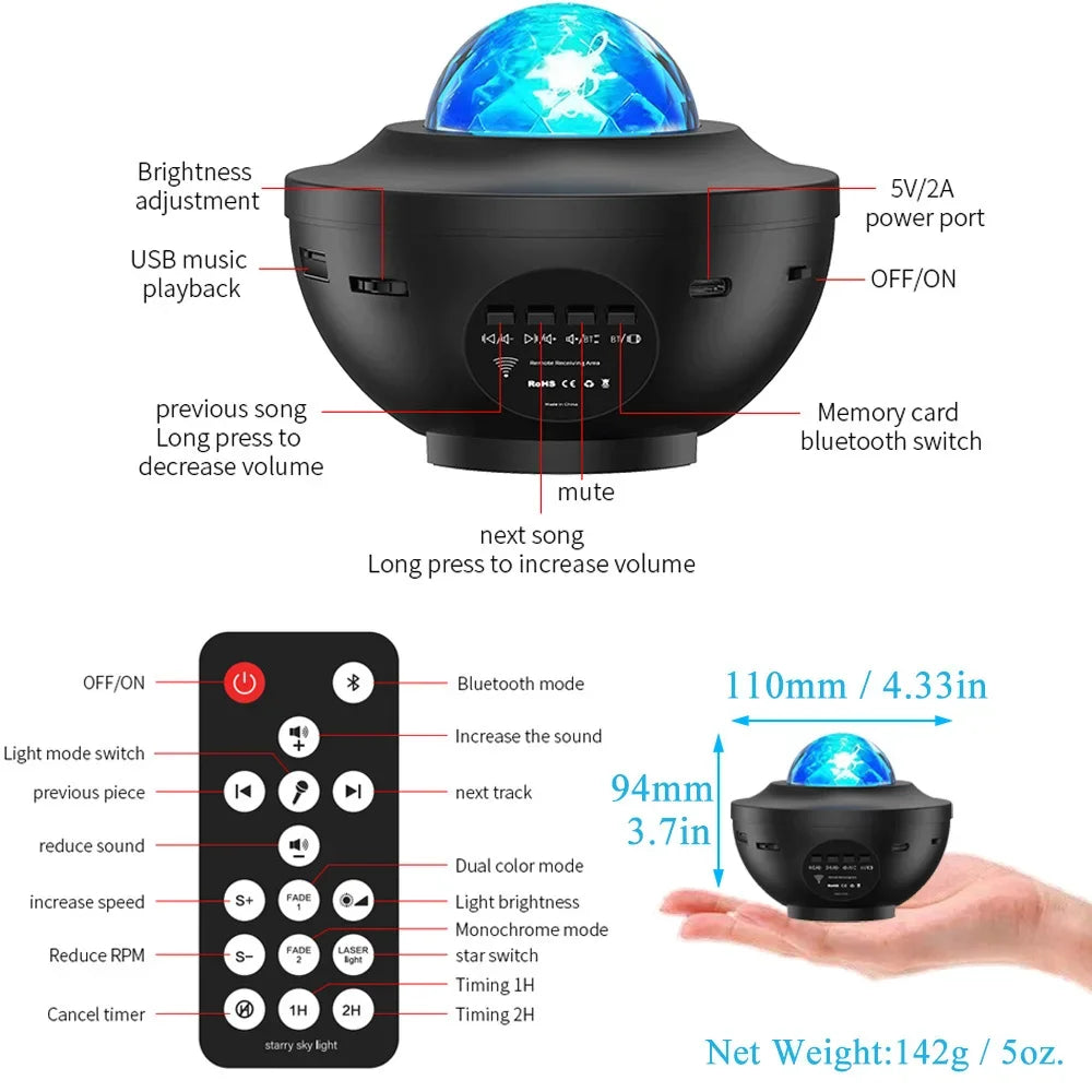 LED Starry Galaxy Projector Night Light with Bluetooth