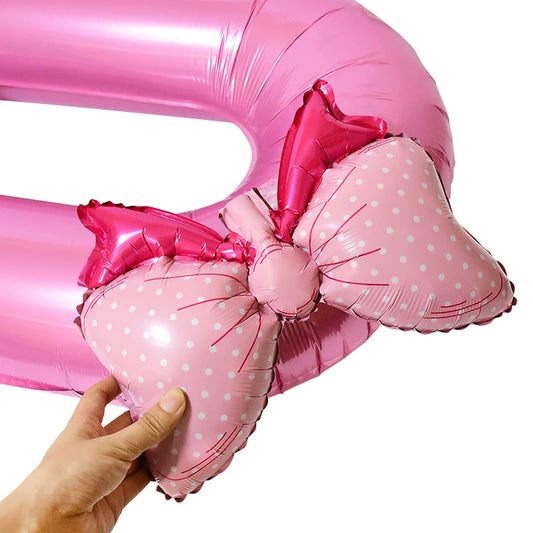 40 Inch Pink Number Foil Balloon with Bow β Birthday Party Decoration