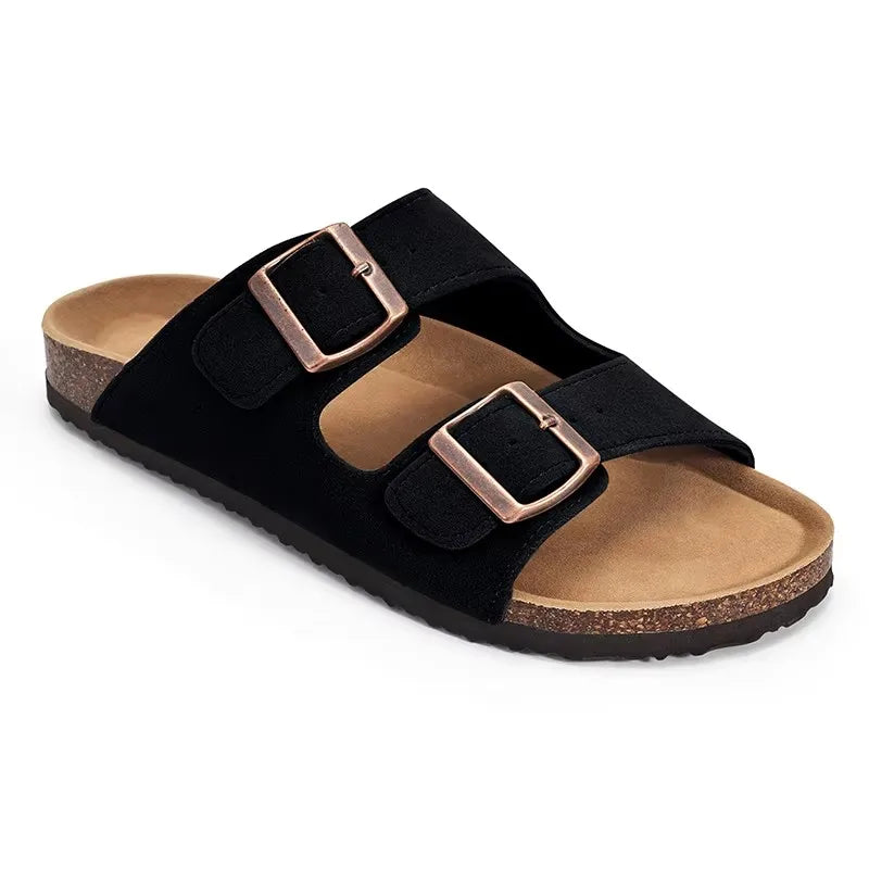 Women Suede Cork Mules Arch Support Buckle Clogs