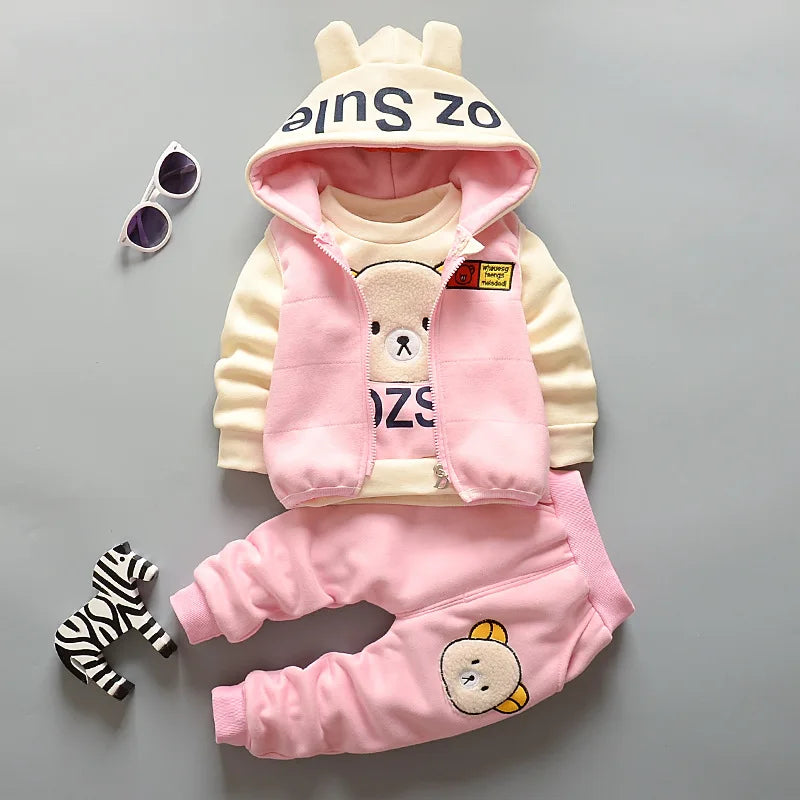 Kids Winter Fleece Outfit Set – Warm Hooded Jacket & Padded Pants (2-Piece)