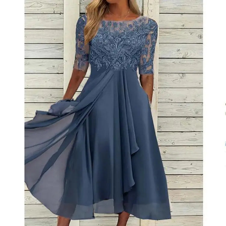 Glomexia Fashion β Elegant O-Neck Chiffon Lace Dress