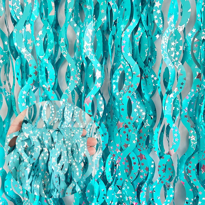 Metallic Tinsel Foil Fringe Curtain with Star