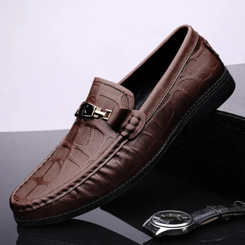 Men Genuine Leather Loafers Breathable Slip-On Comfort