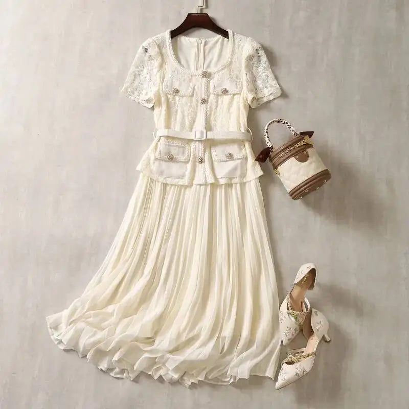 Women Elegant Ankle-Length Office Dress Square Neck A-Line