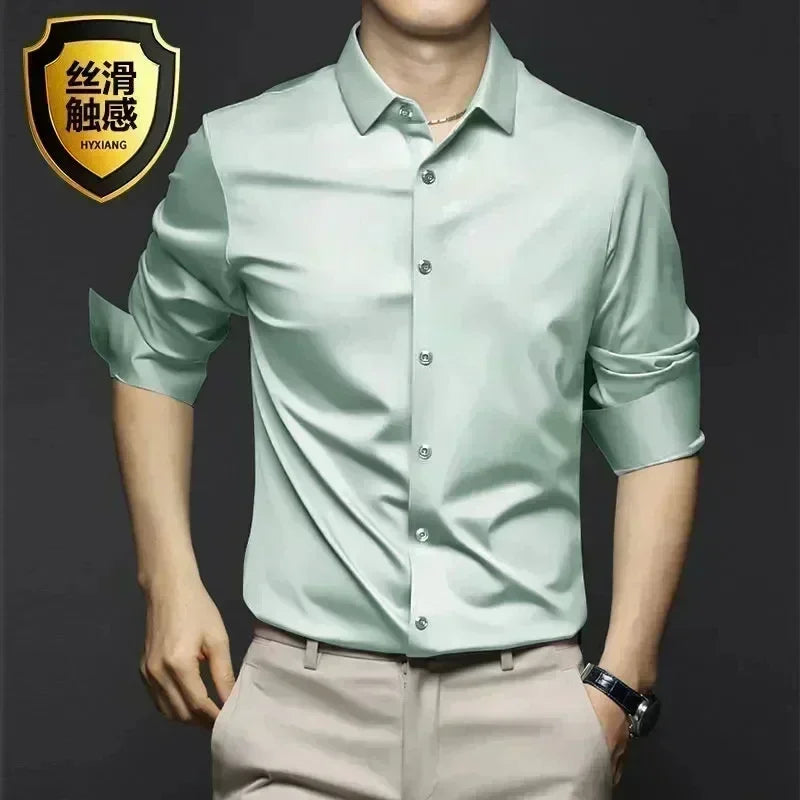 Men’s Luxury Ice Silk Wrinkle-Resistant White Shirt