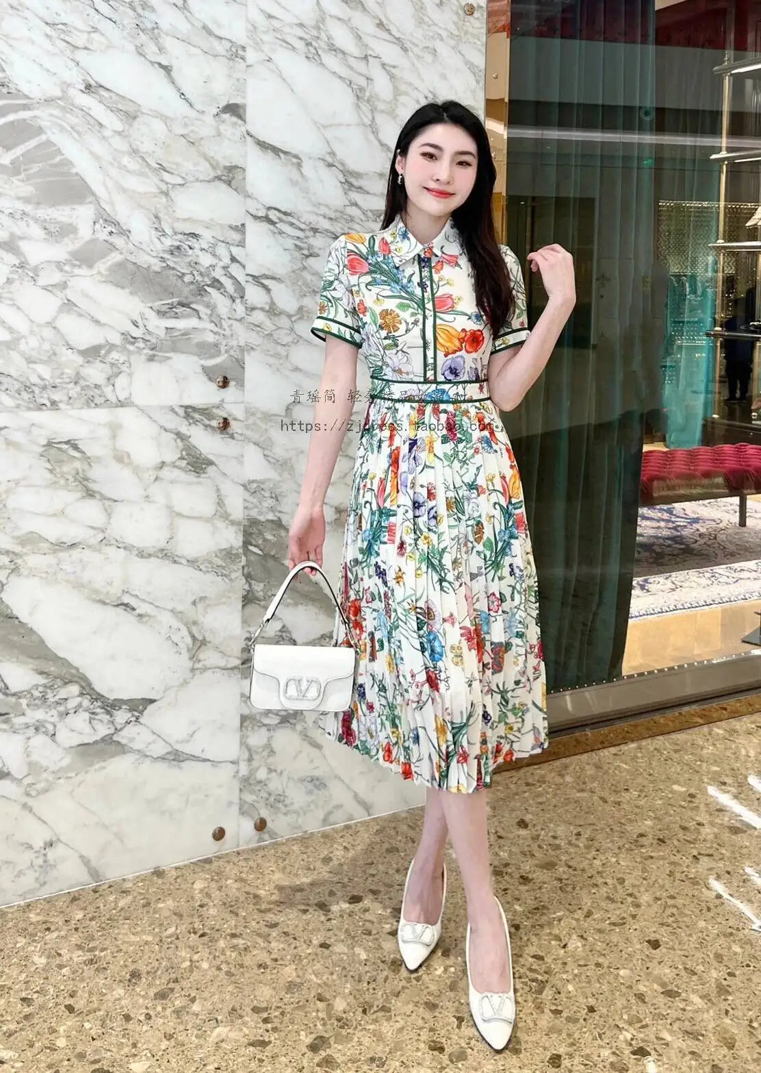 Glomexia Vintage Midi Dress 🌷 | Puff Sleeve A-Line Gown