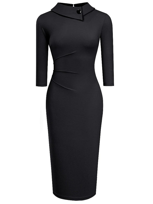 ✨ Vintage Button Pencil Dress – Elegant Office Bodycon Outfit