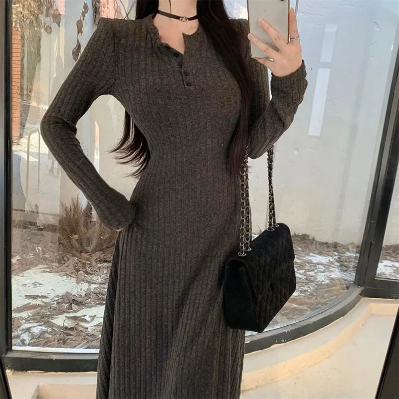 Women High-Waist Knit Long Dress π | Warm Elegant Winter Wear