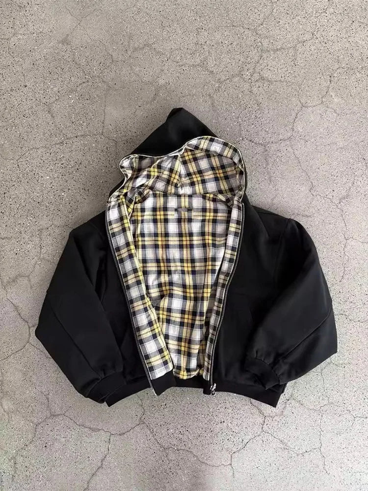 Glomexia 🧣 Winter Plaid Zip-Up Hoodie – Double-Side Wear