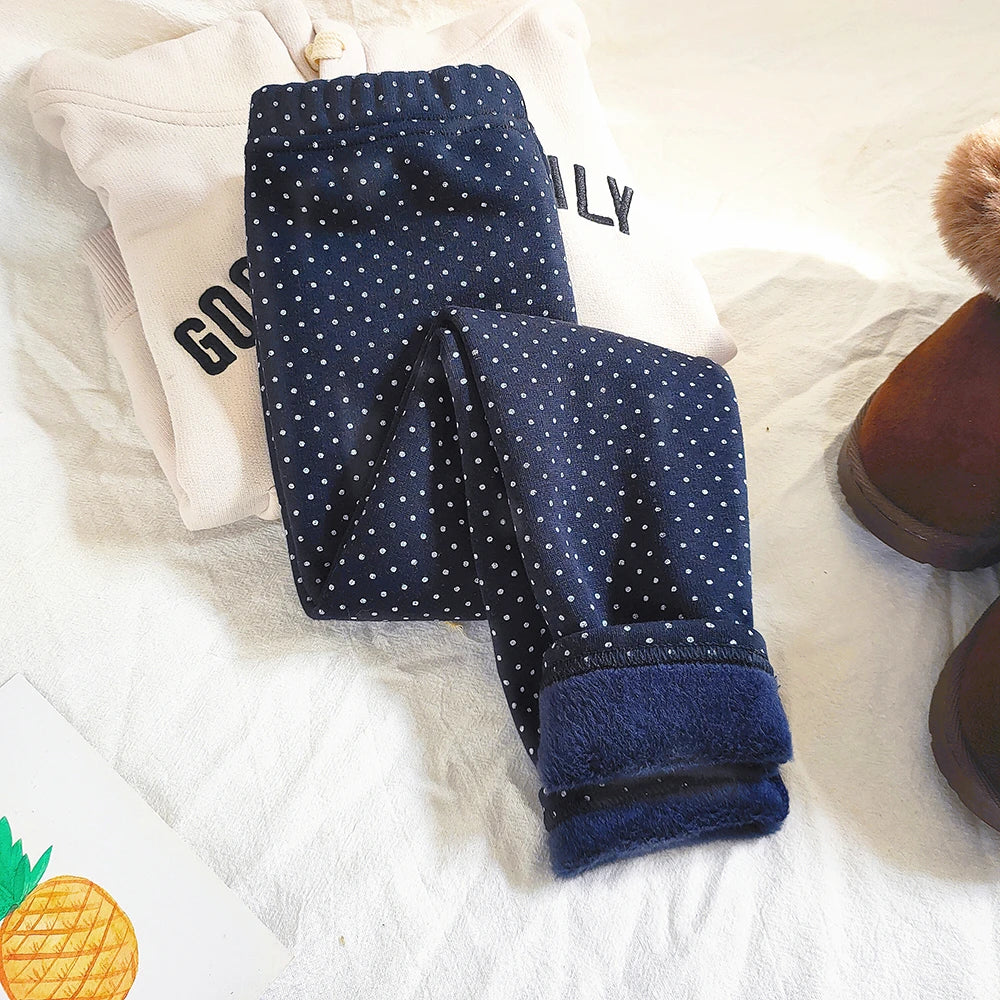Girls Fleece Dot Print Winter Leggings