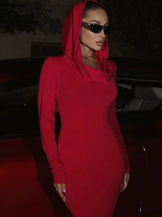 👗 Hooded Bodycon Midi Dress
