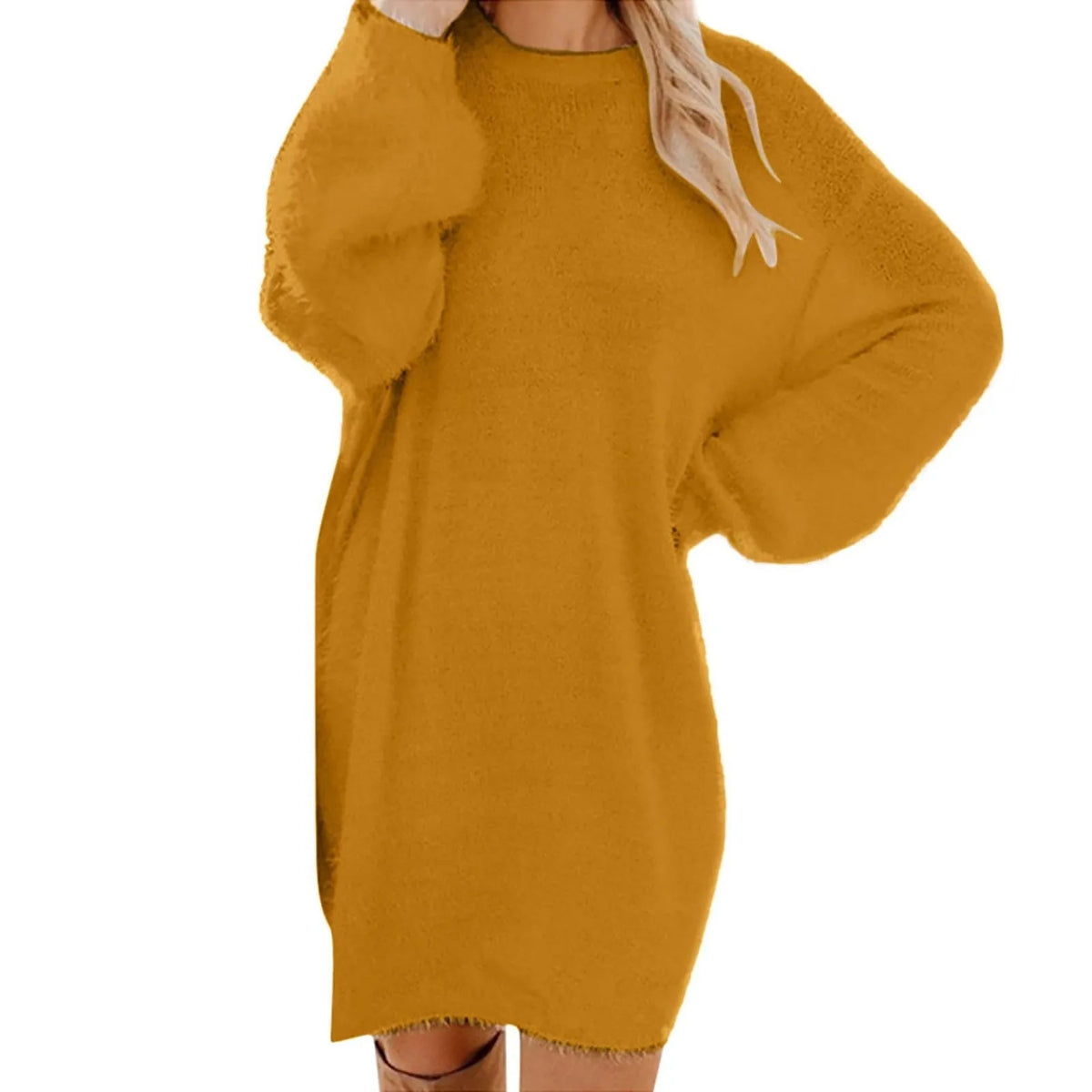 Women’s Winter Knit Sweater Dress – Oversized Crewneck