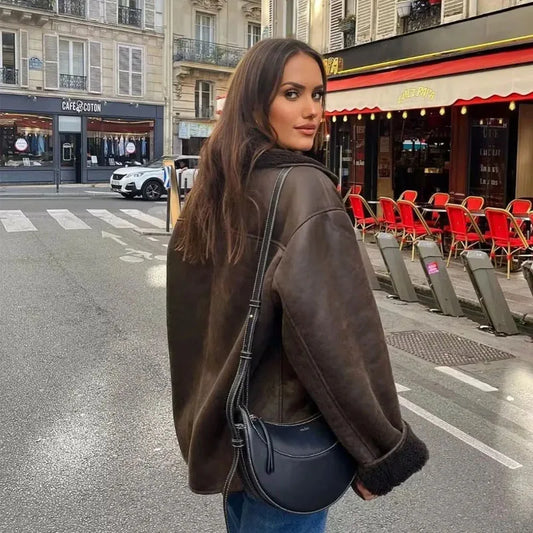 Women’s Faux Leather Plush Jacket 🖤 | Winter Warm Coat