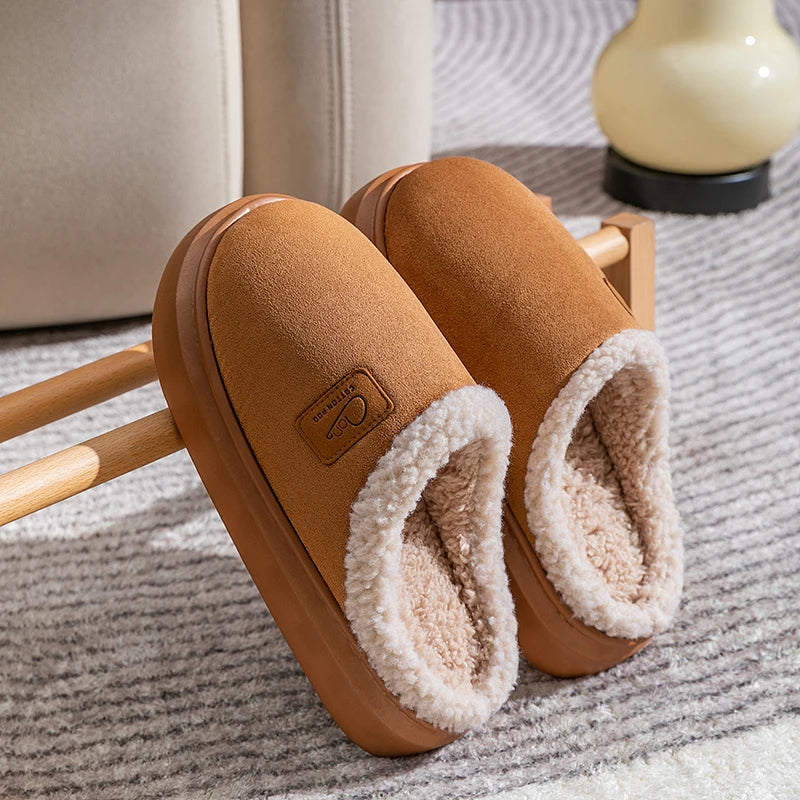 Women Winter Platform Slippers Plush Faux Suede
