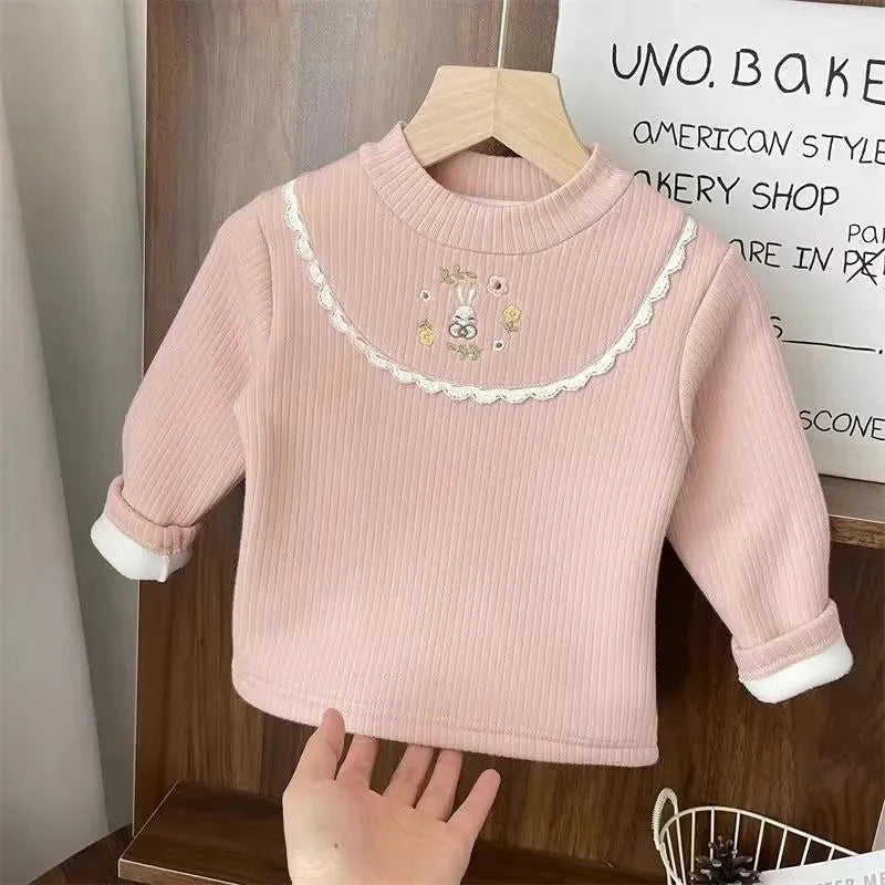 Girls Velvet Cartoon Winter Top β Warm Long Sleeve Tee