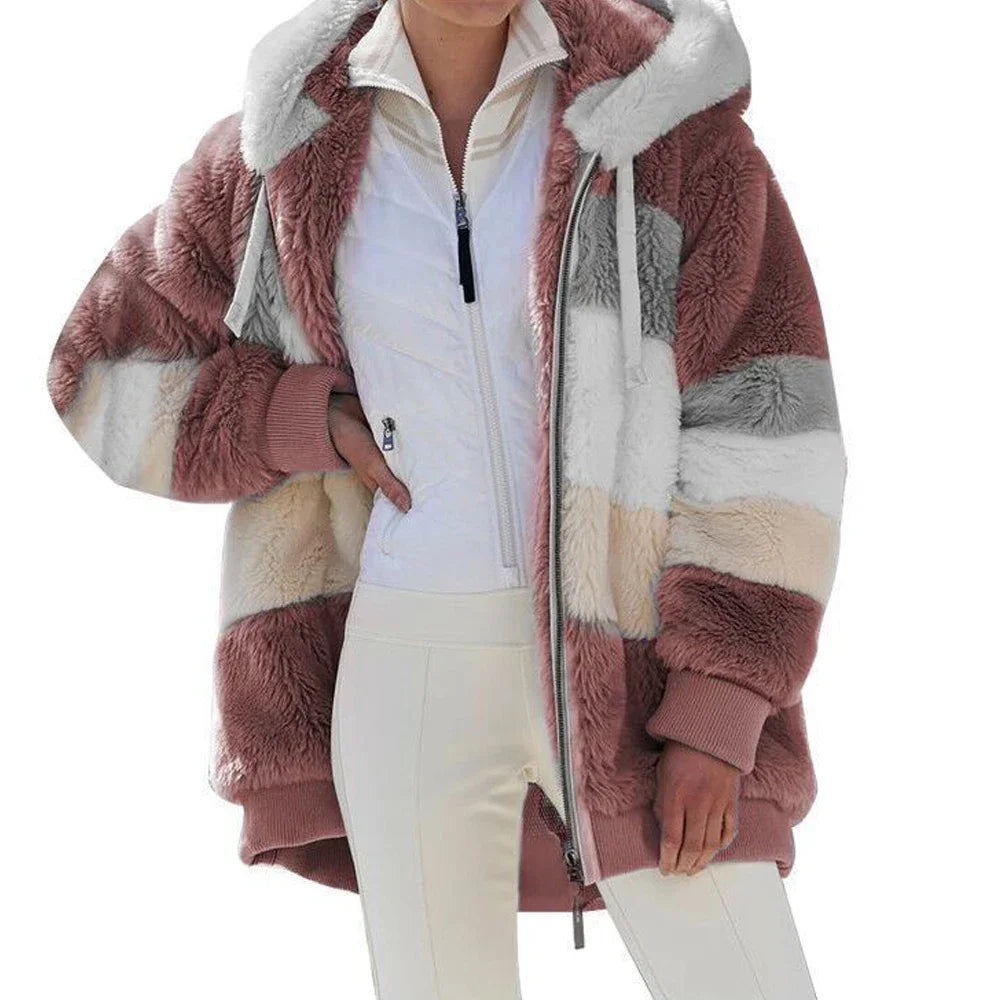 Women’s Hooded Winter Coat – Thick Cashmere Plaid Jacket 2025