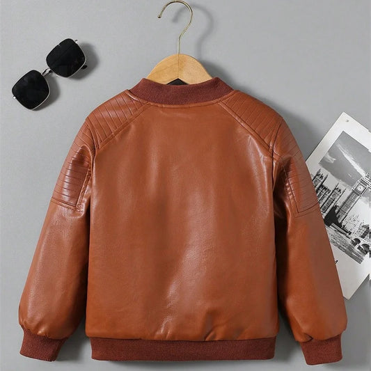 Premium Kids Plus Velvet PU Leather Winter Jacket (2–14Y)