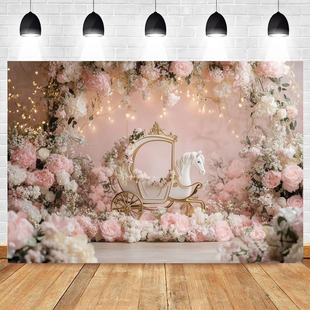 Princess Carriage Birthday Photography Backdrop