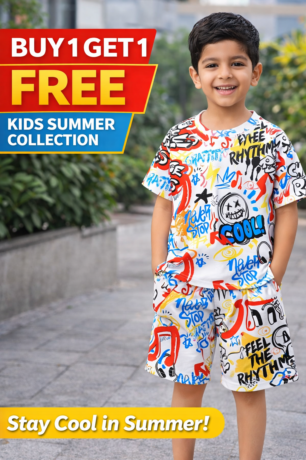 Boys Printed Summer Co-Ord Set – Kids T-Shirt & Shorts Outfit