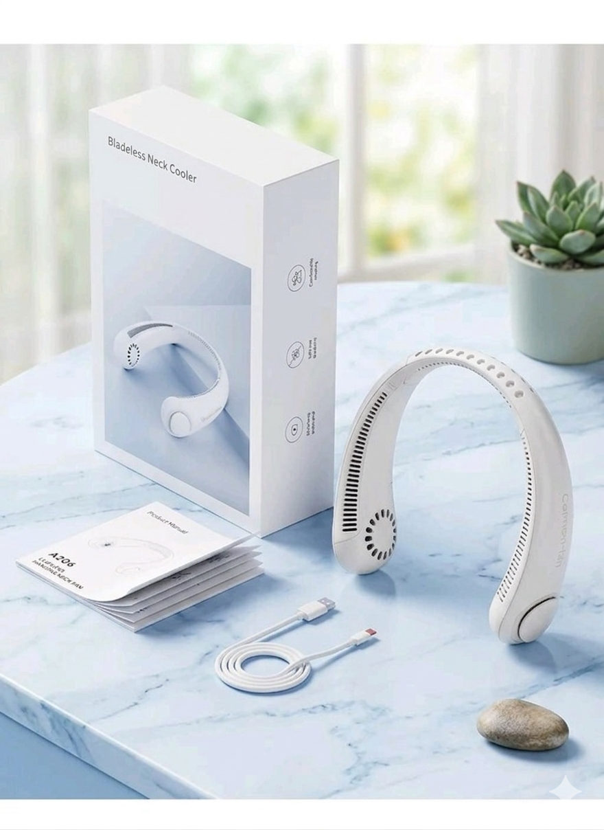 Portable Neck Fan – 360° Bladeless Rechargeable Wearable Cooling Fan
