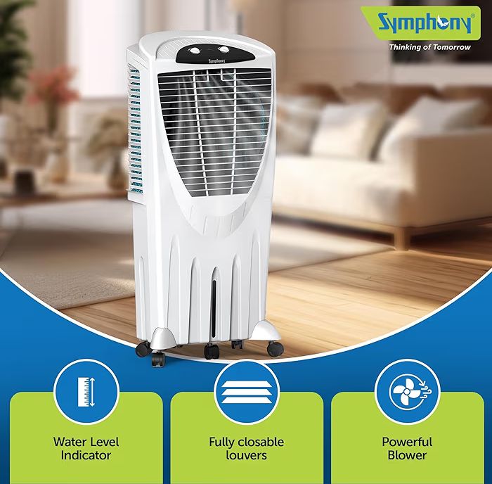 Symphony Winter 80 XL Desert Air Cooler for Home with Powerful Fan, Honeycomb Pads, i-Pure Technology and Low Power Consumption (80L, White)