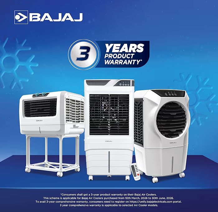 Bajaj DMH 90 Neo 90L Desert Air Cooler for Home|For Larger Room|Anti-Bacterial Honeycomb Cooling Pad|High-Speed|Ice Chamber|90Ft Air Throw|3-Speed Control|3 Year Comprehensive Product Warranty|White