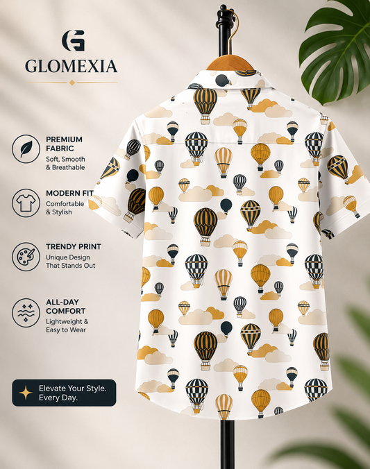 GLOMEXIA Boys White Forest Print Half Sleeve Casual Shirt | Soft Breathable Cotton Blend Shirt for Kids