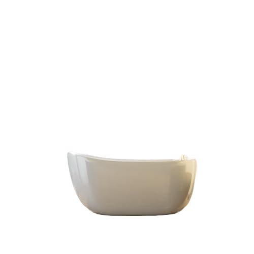 TAISOR Freestanding Bathtub 150 cm – White Glossy Acrylic Soaking Tub with Overflow Drain, Brass Pop-Up Waste & Waste Pipe, 6-Layer Reinforced Standalone Bath Tub