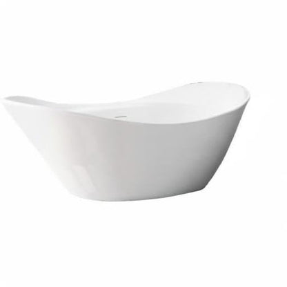 TAISOR Freestanding Bathtub 150 cm – White Glossy Acrylic Soaking Tub with Overflow Drain, Brass Pop-Up Waste & Waste Pipe, 6-Layer Reinforced Standalone Bath Tub