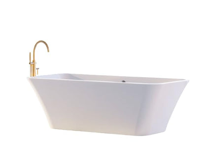 TAISOR Freestanding Bathtub 150 cm – White Glossy Acrylic Soaking Tub with Overflow Drain, Brass Pop-Up Waste & Waste Pipe, 6-Layer Reinforced Standalone Bath Tub